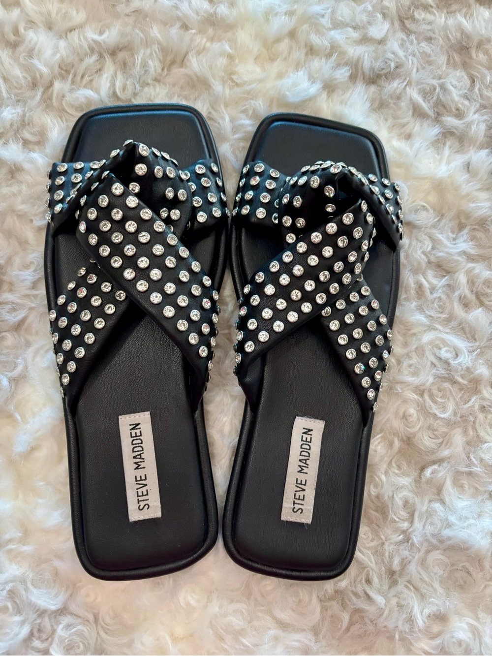 Steve Madden Black Crystal-Stud Knot Slide Mules - Picture 3 of 4